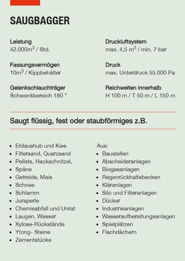 Saugbagger Odenwald - Technische Daten Saugbaggger