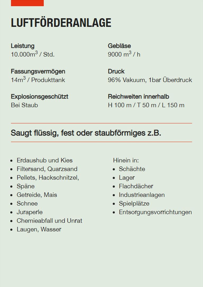 Saugbagger Odenwald - Technische Daten LFA